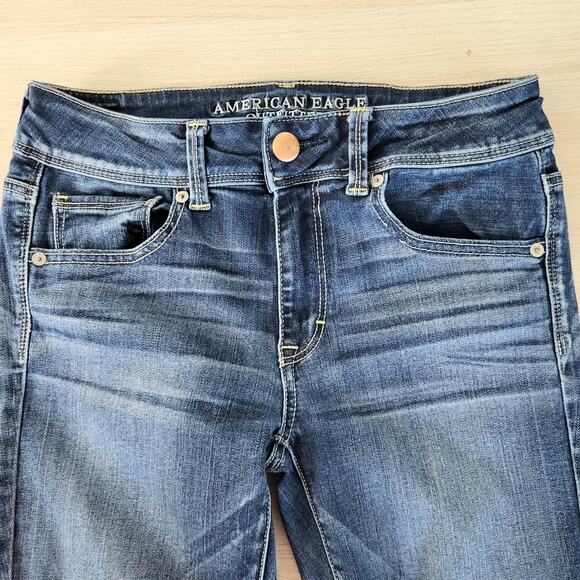 American Eagle Kick Boot Super Stretch Bootcut Jeans Dark Medium Wash Mid Rise 8 - Picture 3 of 10
